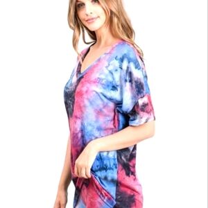 CUTE V-NeckTie-Dye Top T Shirt Soft NEW